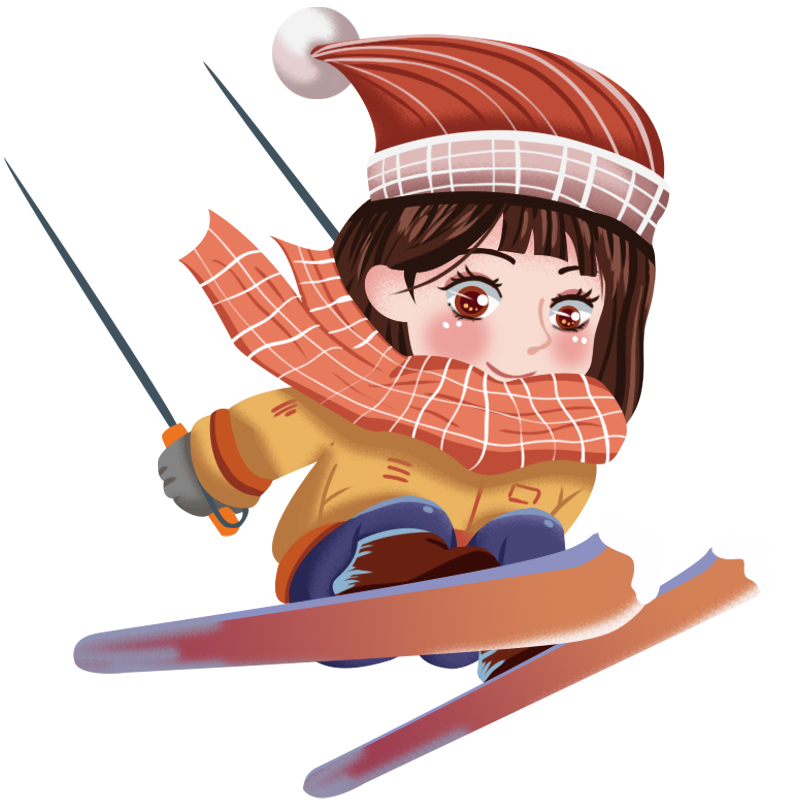 卡通人物滑雪的小女孩矢量图片