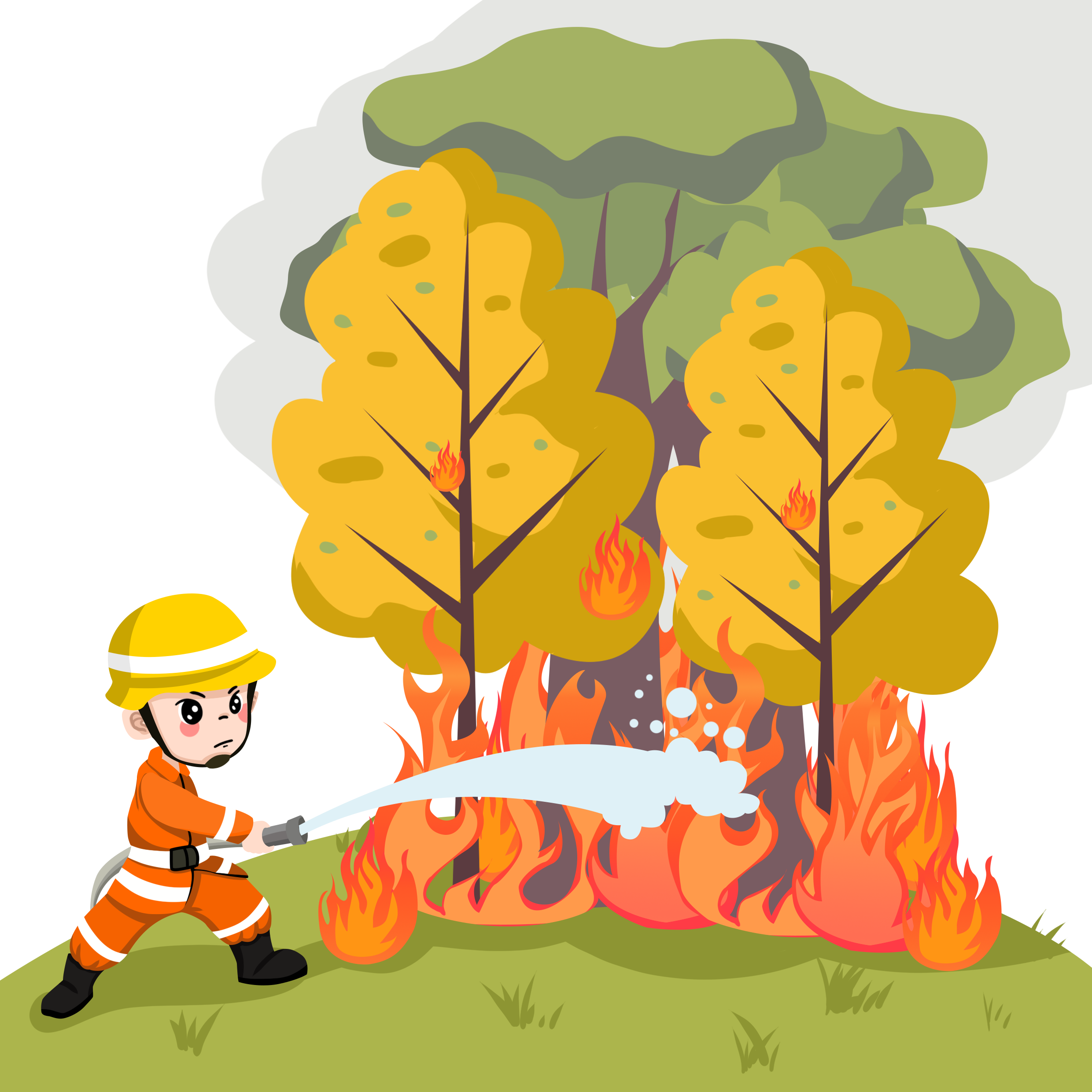 卡通手繪消防員森林救火透明底圖片