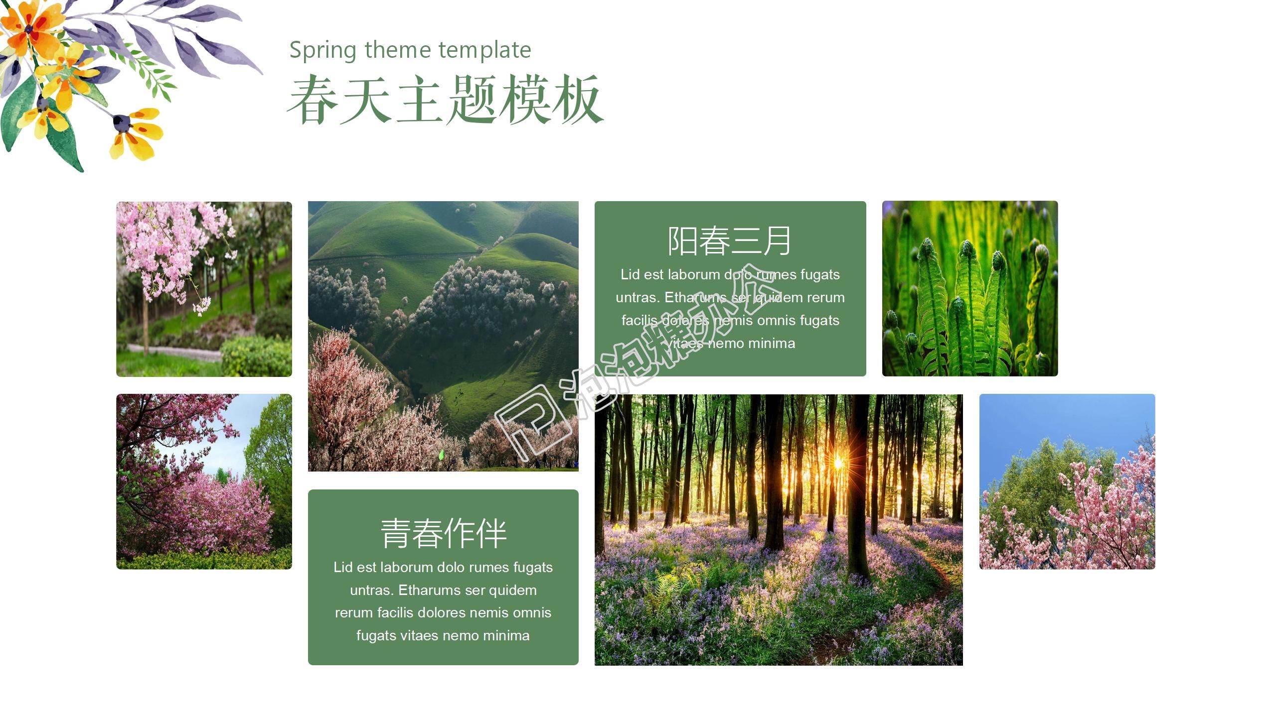 綠色小清新春季工作計劃PPT模板