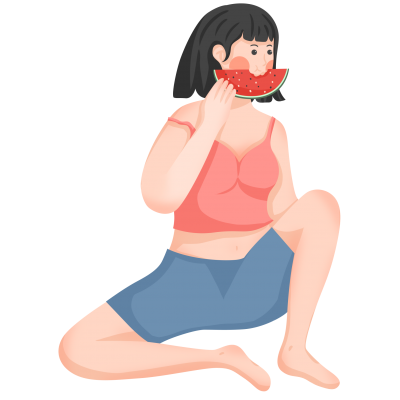 夏日卡通吃西瓜的齊劉海女孩圖片