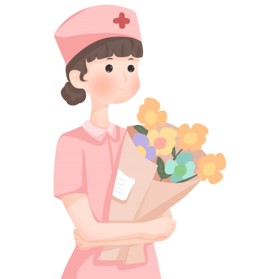  插画手绘手捧鲜花的护士图片素材