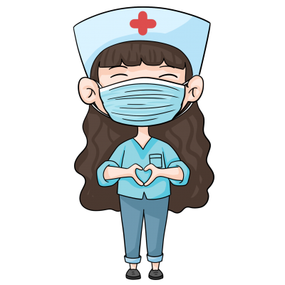 卡通手绘长卷发戴口罩的护士图片