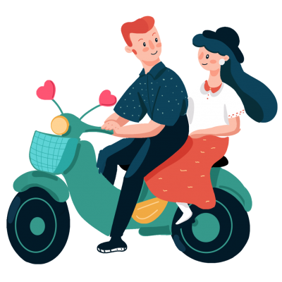 卡通插畫騎摩托車的情侶矢量圖