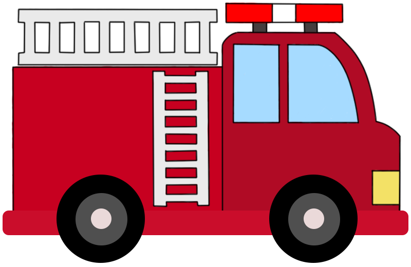 卡通红色消防车手绘透明底图片PPT素材