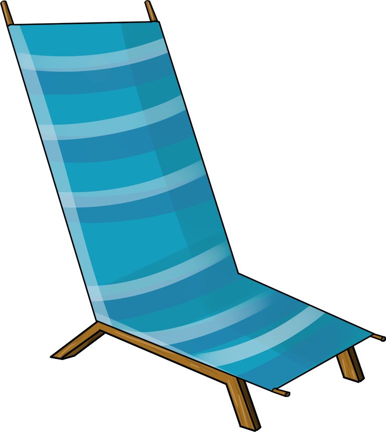 手绘蓝色卡通躺椅沙滩椅图片