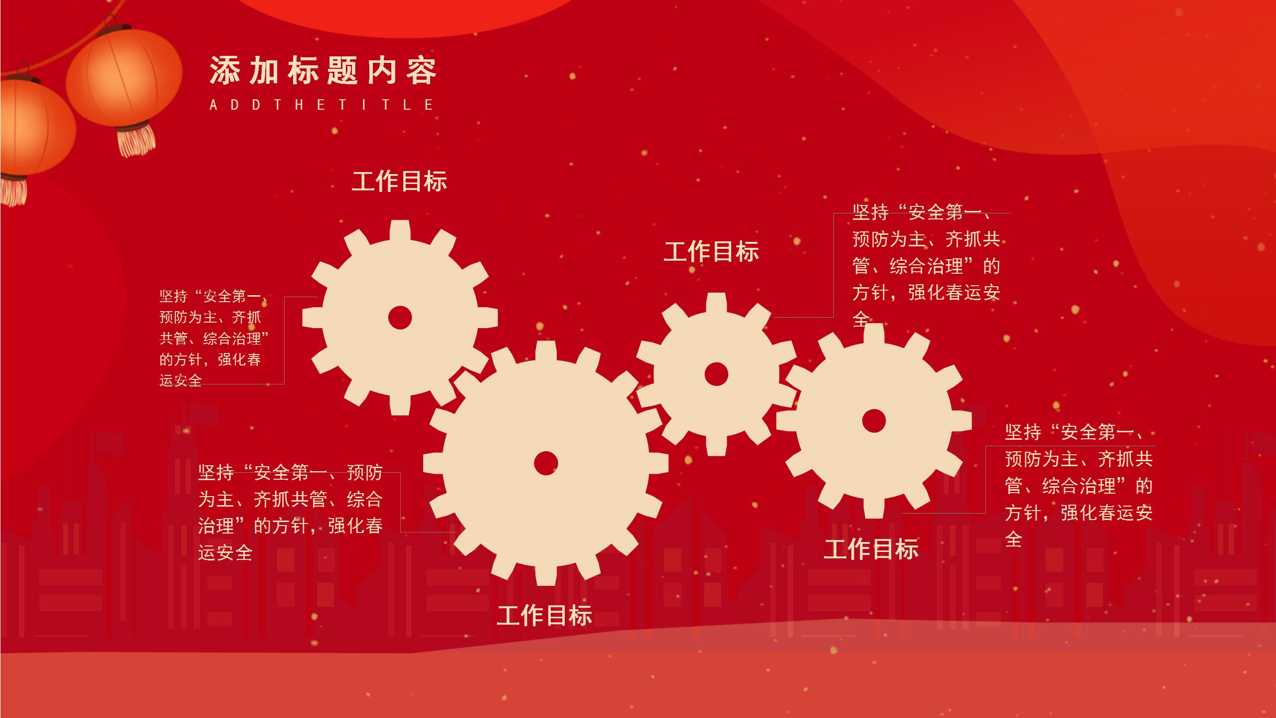 红色喜庆平安春运工作目标项目概况迎新年PPT模板